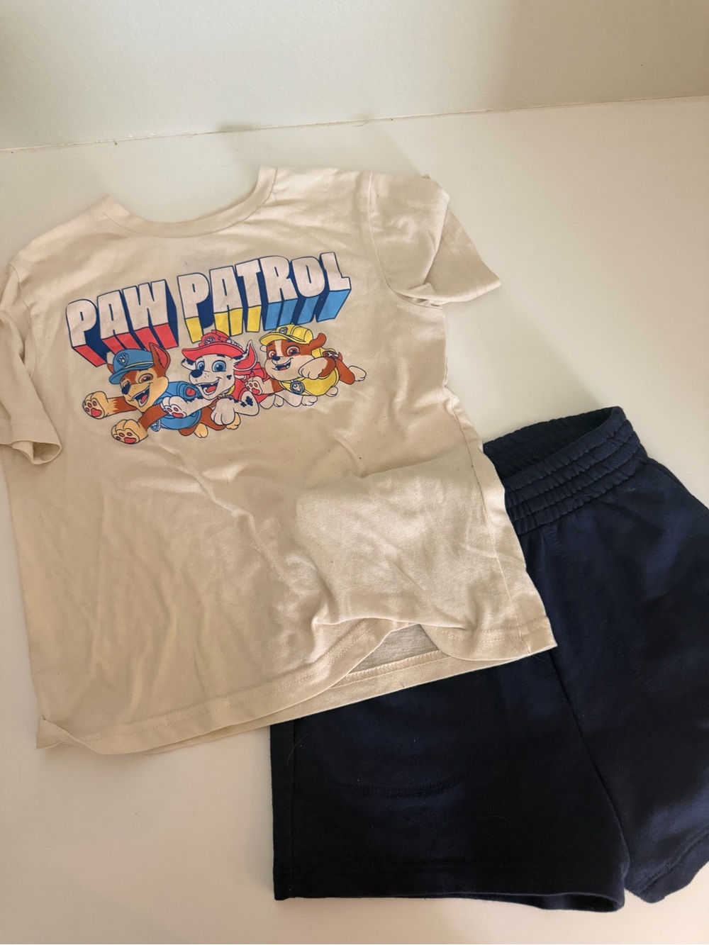 Cream Paw Patrol Graphic Tee with Navy Shorts graphic tshirt athleisure bundle